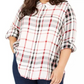 Tommy Hilfiger Women's Plus Size Plaid Button-Front Roll-Tab-Sleeve Top White Size 1X