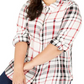 Tommy Hilfiger Women's Plus Size Plaid Button-Front Roll-Tab-Sleeve Top White Size 1X