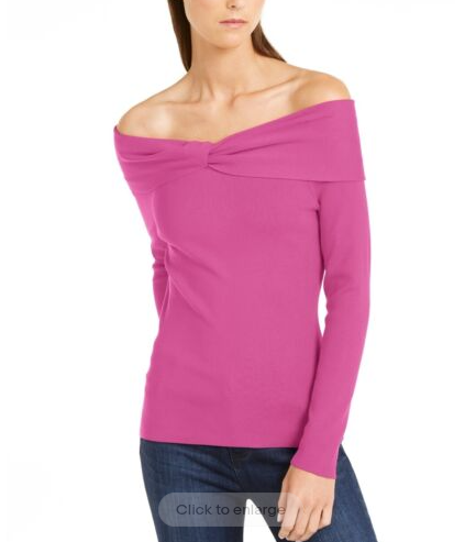 INC International Concepts Twist Off-The-Shoulder Sweater Pink Size X-Large