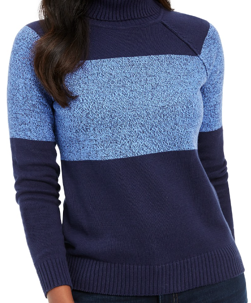 Karen Scott Women's Colorblocked Cotton Turtleneck Sweater Blue Size Medium