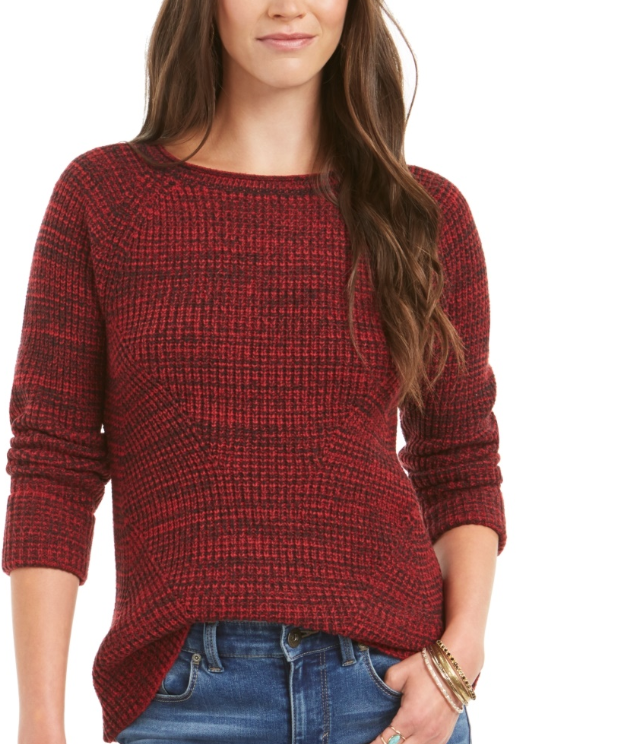 Style & Co Women's Marled Knit Sweater Red Size Petite Large