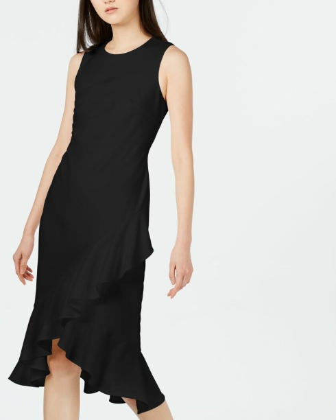 Calvin Klein Women's Sleeveless Ruffled Wrap-Hem Dress Black Size 4