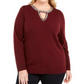 INC International Concepts Women's Embellished Keyhole Sweater Wine Size Large