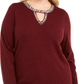 INC International Concepts Women's Embellished Keyhole Sweater Wine Size Large