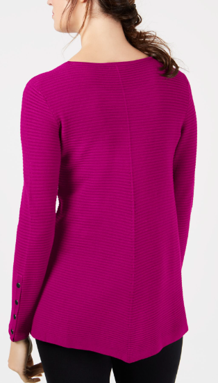 Alfani Women's Ribbed Snap-Detail Sweater Pink Size Small
