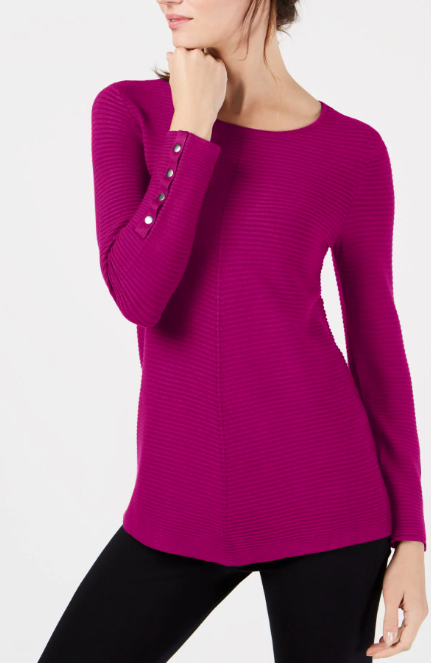 Alfani Women's Ribbed Snap-Detail Sweater Pink Size Small