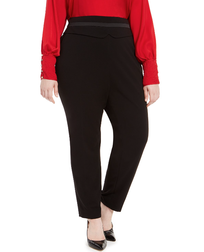 Calvin Klein Women's Plus High Waist Tuxedo Pants Black Size 16W