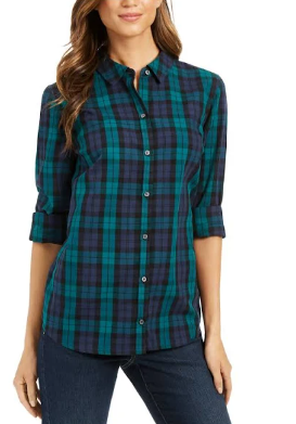 Charter Club Women's Cotton Plaid Shirt Green Size Small