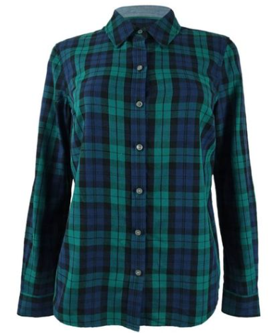 Charter Club Women's Cotton Plaid Shirt Green Size Small
