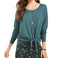 Style & Co Women's  Tie-Front Sweater Med Green Size Petite Large