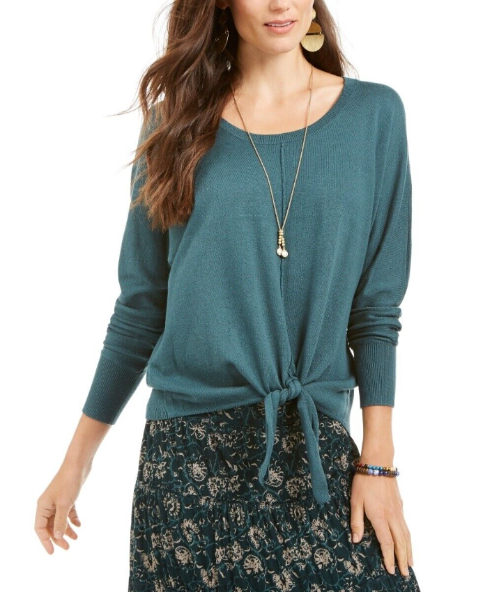 Style & Co Women's  Tie-Front Sweater Med Green Size Petite Large