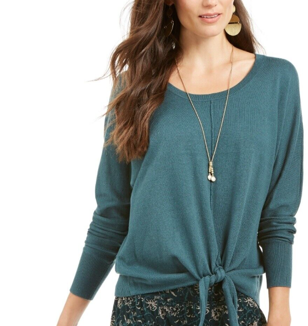 Style & Co Women's  Tie-Front Sweater Med Green Size Petite Large