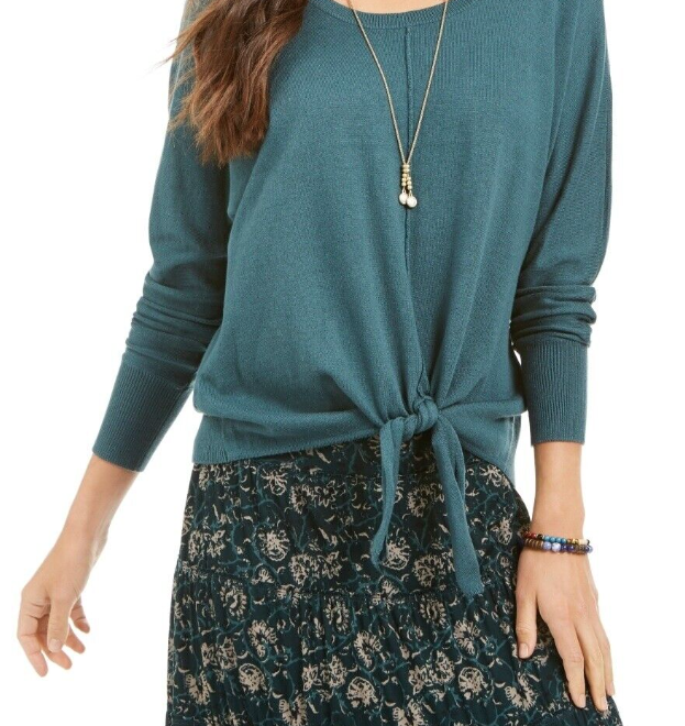 Style & Co Women's  Tie-Front Sweater Med Green Size Petite Large