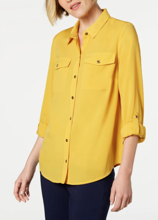 Charter Club Women's Two Pocket Shirt Yellow Size XX-Large