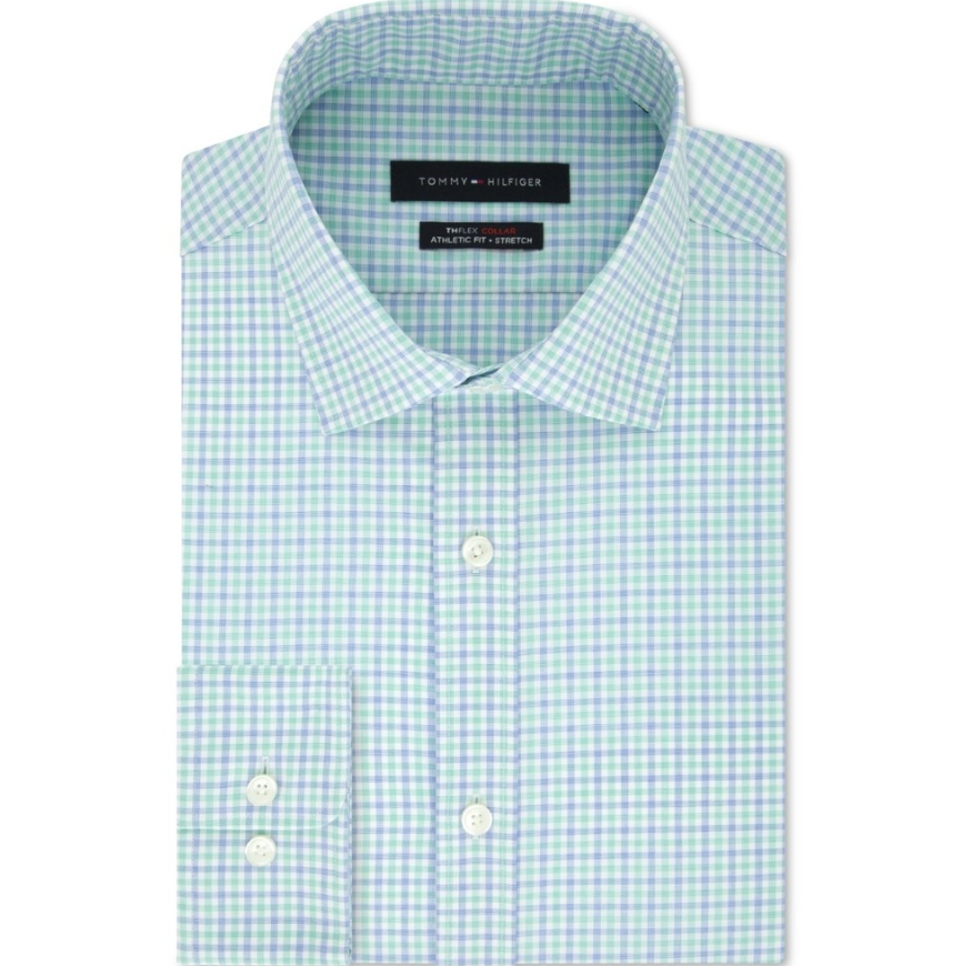 Tommy Hilfiger Men's Slim Fit Check Dress Shirt Bright Green Size 17-34/35-XL