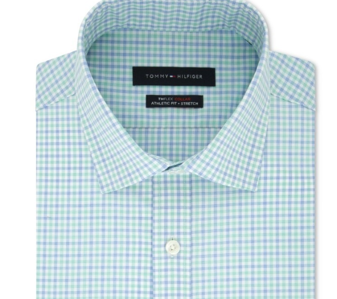 Tommy Hilfiger Men's Slim Fit Check Dress Shirt Bright Green Size 17-34/35-XL