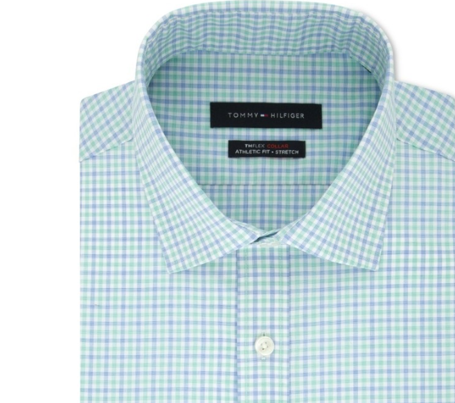 Tommy Hilfiger Men's Slim Fit Check Dress Shirt Bright Green Size 17-34/35-XL