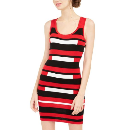 Planet Gold Junior's Striped Body con Sweater Dress Red Size Medium