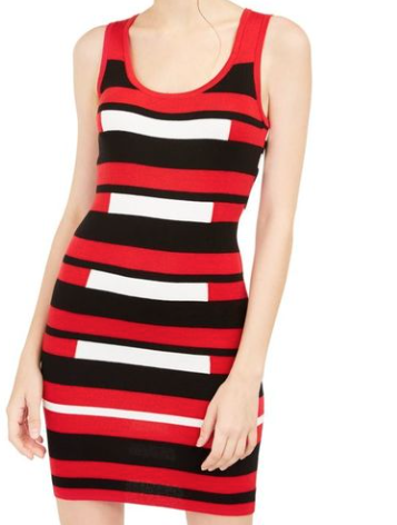 Planet Gold Junior's Striped Body con Sweater Dress Red Size Medium