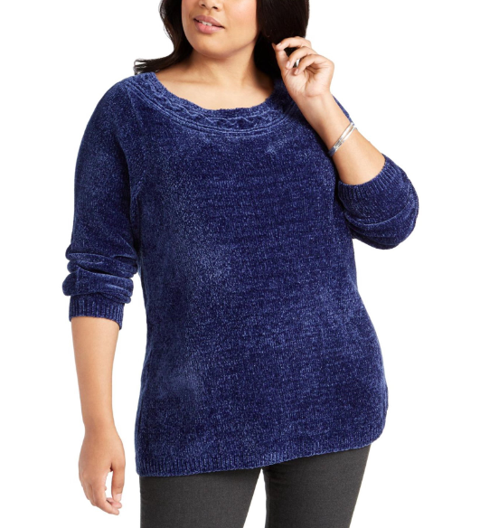 Karen Scott Women's Boat Neck Chenille Sweater Blue Size 1X