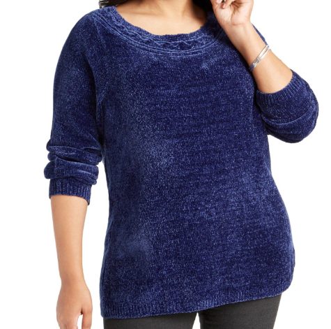 Karen Scott Women's Boat Neck Chenille Sweater Blue Size 1X