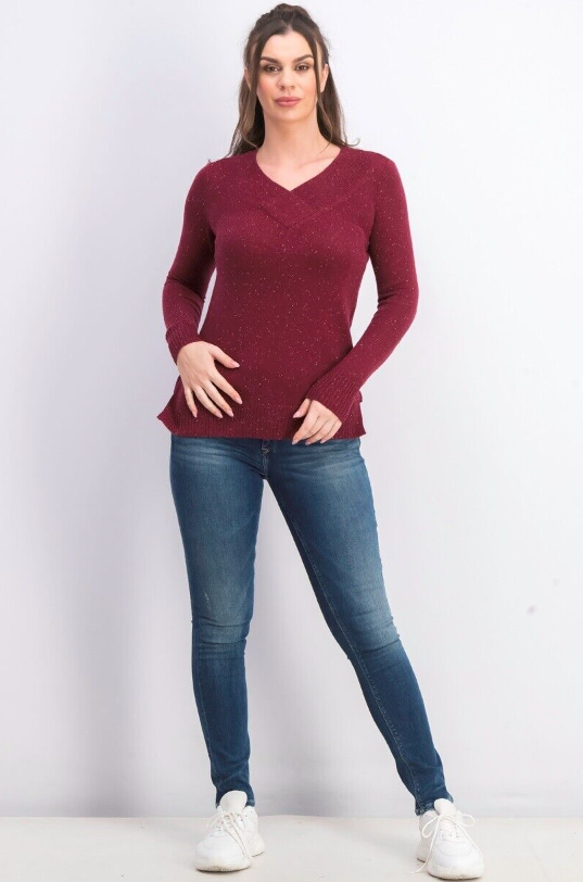 Karen Scott Women's V-Neck Long-Sleeve Sweater Medium Wine Size Small
