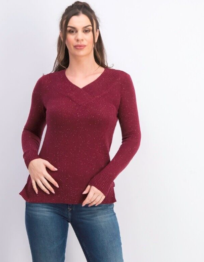 Karen Scott Women's V-Neck Long-Sleeve Sweater Medium Wine Size Small