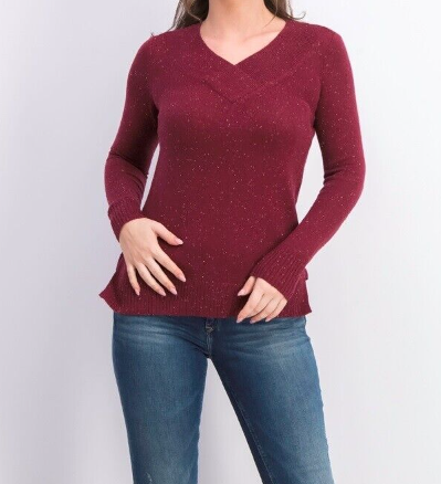 Karen Scott Women's V-Neck Long-Sleeve Sweater Medium Wine Size Small