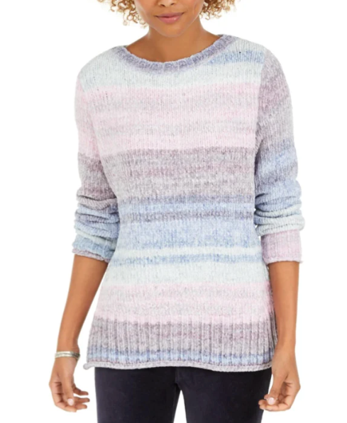 Style & Co Women's Crewneck Chenille Sweater Blue Size Petite Extra Large