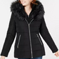 Maralyn & Me Women's Juniors' Hooded Faux-Fur-Trim Puffer Coat Black Size Small