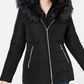 Maralyn & Me Women's Juniors' Hooded Faux-Fur-Trim Puffer Coat Black Size Small