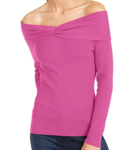INC International Concepts Women's Twist Off The Shoulder Sweater Pink Size Medium