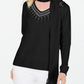 Karen Scott Women's Embellished Scarf Sweater  Black Size Medium