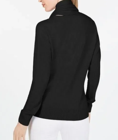 Karen Scott Women's Embellished Scarf Sweater Black Size Medium
