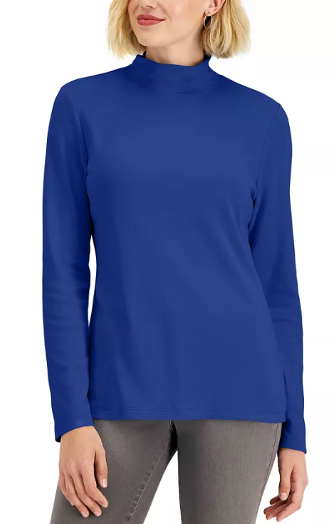 Karen Scott Women's Sport Cowl-Neck Top Blue Size Medium