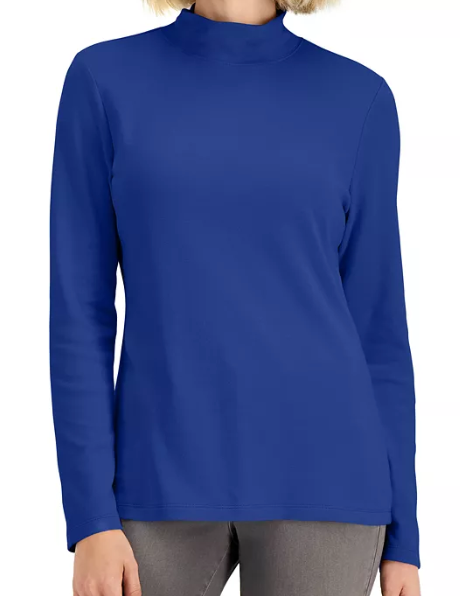 Karen Scott Women's Sport Cowl-Neck Top Blue Size Medium