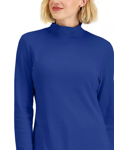 Karen Scott Women's Sport Cowl-Neck Top Blue Size Medium