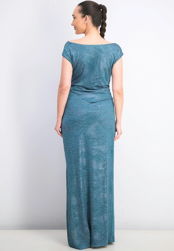 Connected Women's Cowlneck Metallic Slit Gown Green Size 8