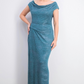 Connected Women's Cowlneck Metallic Slit Gown Green Size 8
