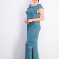 Connected Women's Cowlneck Metallic Slit Gown Green Size 8