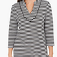 Charter Club Women's Striped 3/4-Sleeve Top Black Size Medium