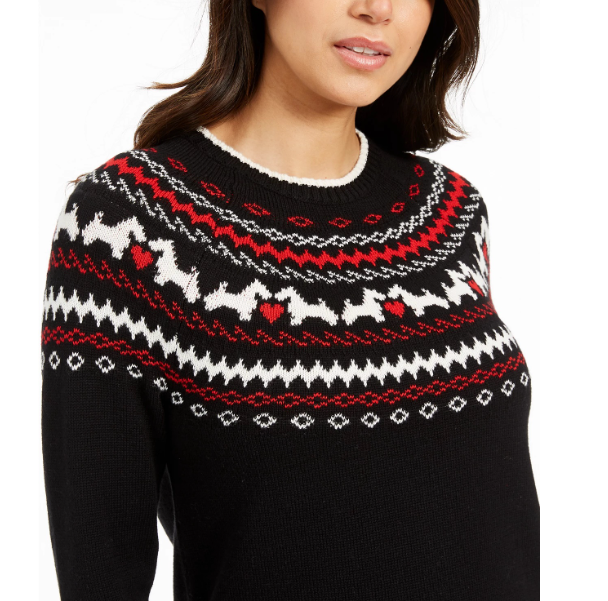 Charter Club Women's Scottie Fair Isle Sweater Black Size Large