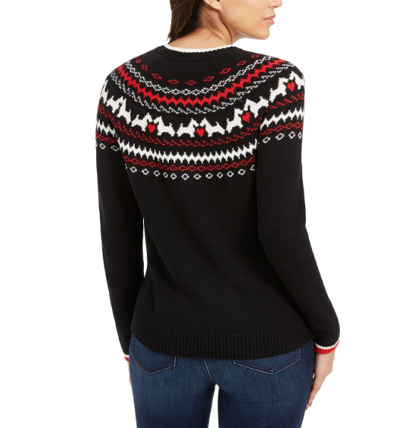 Charter Club Women's Scottie Fair Isle Sweater Black Size Large
