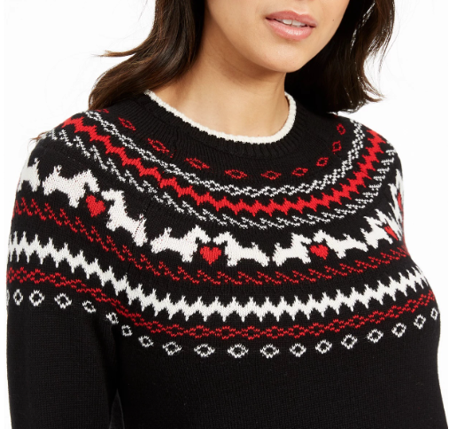 Charter Club Women's Scottie Fair Isle Sweater Black Size Large