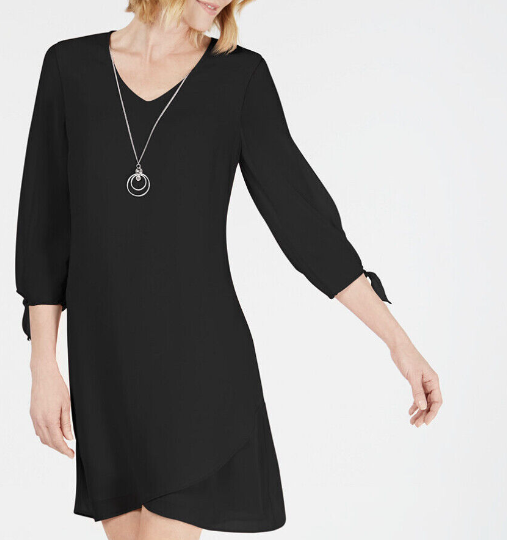 JM Collection Women's Tie-Sleeve Necklace Dress Black Size Small