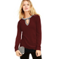 INC International Concepts Women's Embellished Keyhole Sweater Wine Size Small