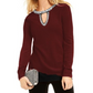 INC International Concepts Women's Embellished Keyhole Sweater Wine Size Small
