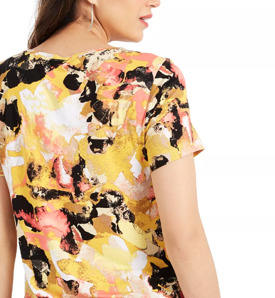 JM Women's Collection Scoop-Neck Damask Top Black Size Medium