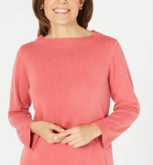 Karen Scott Women's Bateau-Neck Long-Sleeve Sweater Pink Size Large