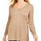 JM  Collection Women's Lurex Lattice-Neck Blouse Brown Size Small